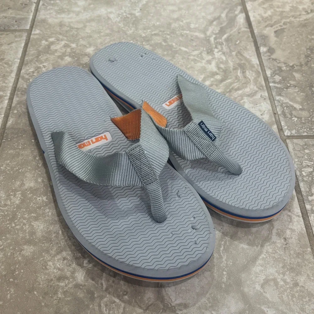 Hari Mari Mens Dunes Flip Flops Grey Orange Blue Thong Sandals Size 10